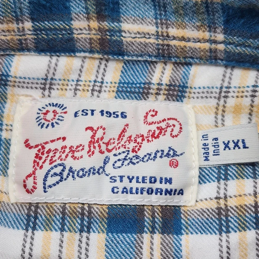 True Religion Shirt Mens 2XL Plaid Flannel Pearl Snaps Horseshoe Dual Pockets